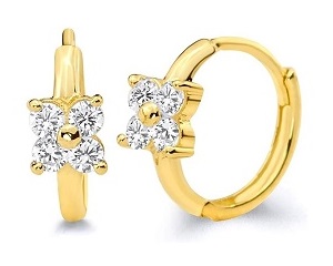 remarkable gold cubic zirconia flower huggie earrings for babies 